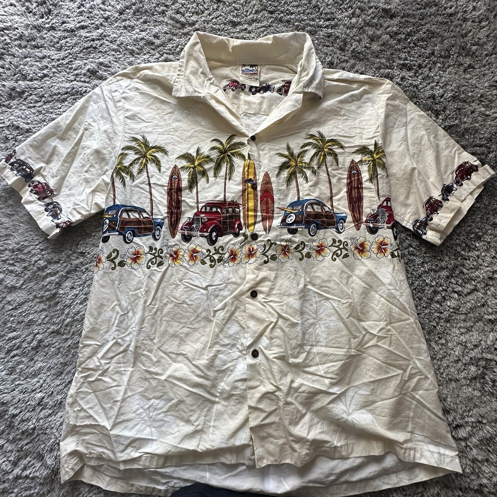Hawaiian Togs Aloha Shirt Men's Size 2 XL Pale Yellow Graphic Print 100% Cotton